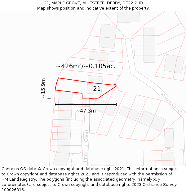 21, MAPLE GROVE, ALLESTREE, DERBY, DE22 2HD: Plot and title map