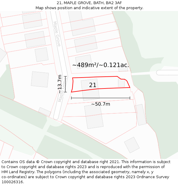 21, MAPLE GROVE, BATH, BA2 3AF: Plot and title map