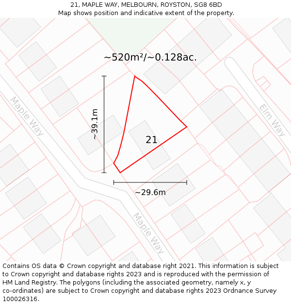 21, MAPLE WAY, MELBOURN, ROYSTON, SG8 6BD: Plot and title map