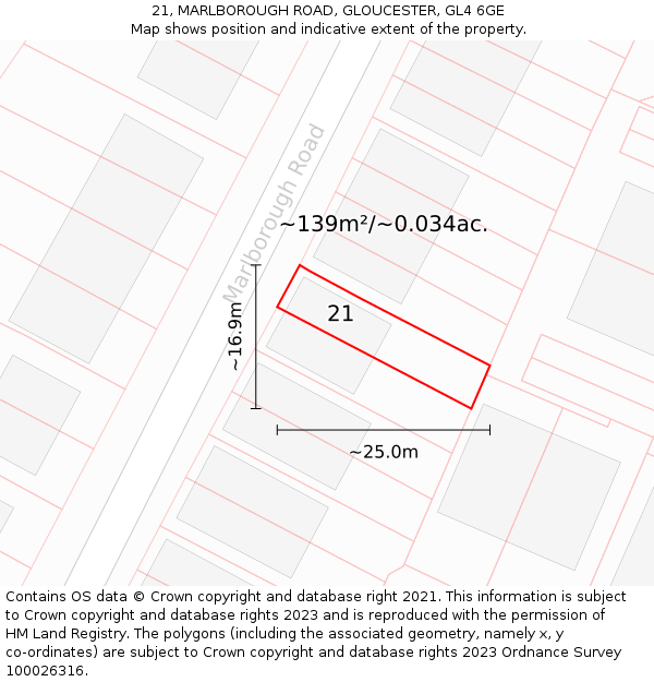 21, MARLBOROUGH ROAD, GLOUCESTER, GL4 6GE: Plot and title map