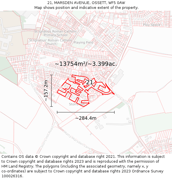 21, MARSDEN AVENUE, OSSETT, WF5 0AW: Plot and title map