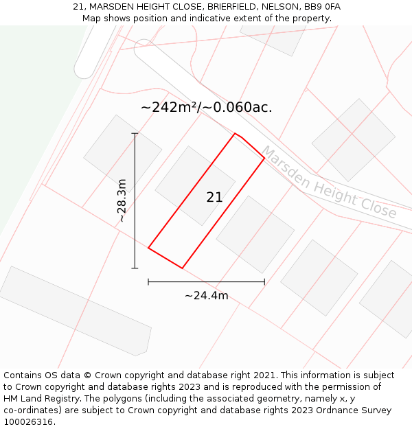 21, MARSDEN HEIGHT CLOSE, BRIERFIELD, NELSON, BB9 0FA: Plot and title map