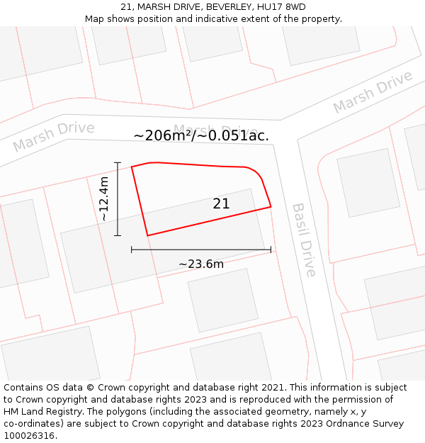 21, MARSH DRIVE, BEVERLEY, HU17 8WD: Plot and title map