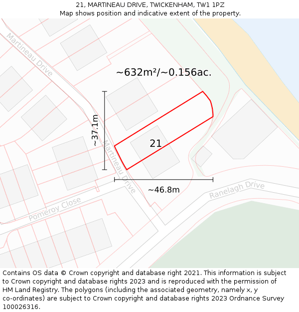 21, MARTINEAU DRIVE, TWICKENHAM, TW1 1PZ: Plot and title map