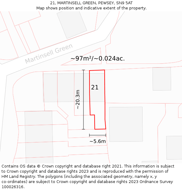 21, MARTINSELL GREEN, PEWSEY, SN9 5AT: Plot and title map