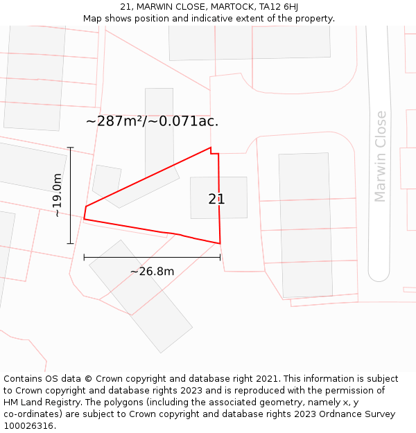 21, MARWIN CLOSE, MARTOCK, TA12 6HJ: Plot and title map