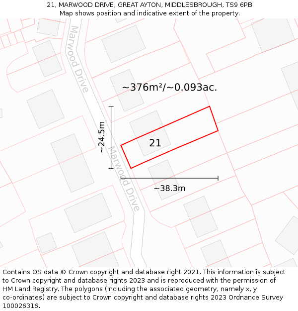 21, MARWOOD DRIVE, GREAT AYTON, MIDDLESBROUGH, TS9 6PB: Plot and title map