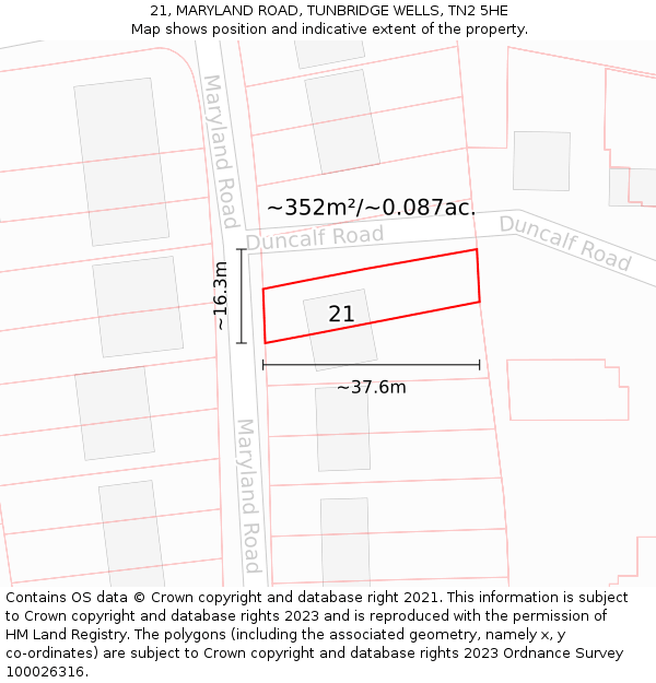 21, MARYLAND ROAD, TUNBRIDGE WELLS, TN2 5HE: Plot and title map