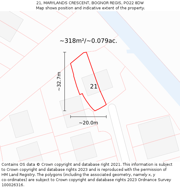 21, MARYLANDS CRESCENT, BOGNOR REGIS, PO22 8DW: Plot and title map