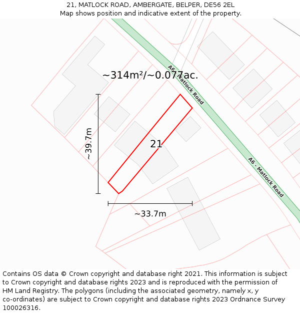 21, MATLOCK ROAD, AMBERGATE, BELPER, DE56 2EL: Plot and title map