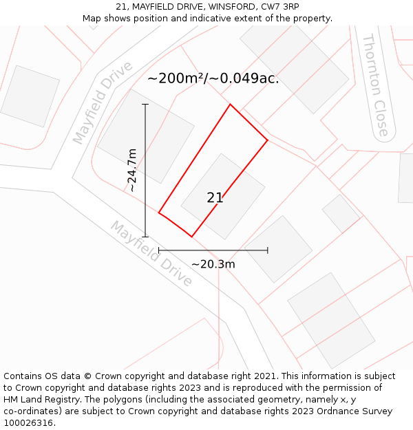 21, MAYFIELD DRIVE, WINSFORD, CW7 3RP: Plot and title map