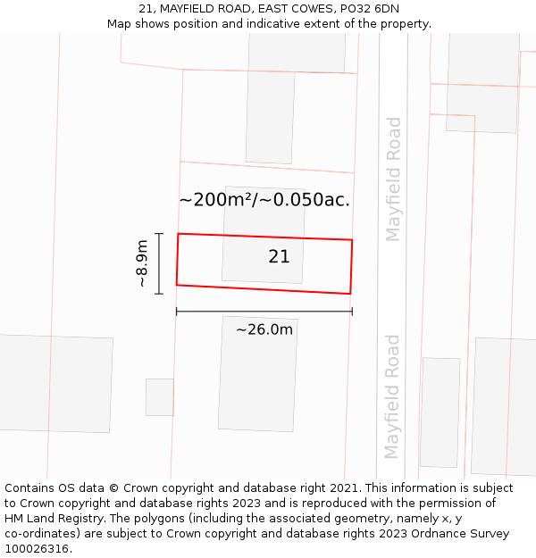 21, MAYFIELD ROAD, EAST COWES, PO32 6DN: Plot and title map