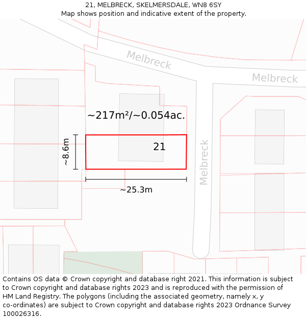 21, MELBRECK, SKELMERSDALE, WN8 6SY: Plot and title map