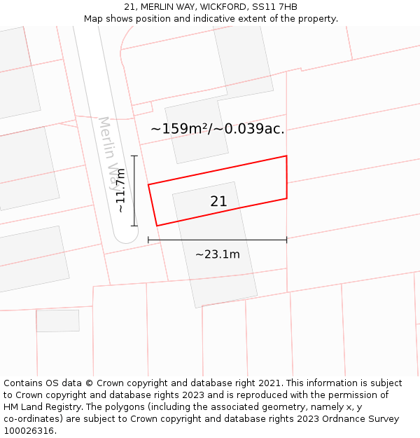 21, MERLIN WAY, WICKFORD, SS11 7HB: Plot and title map