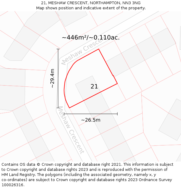 21, MESHAW CRESCENT, NORTHAMPTON, NN3 3NG: Plot and title map