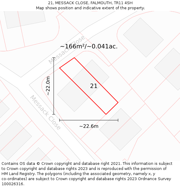 21, MESSACK CLOSE, FALMOUTH, TR11 4SH: Plot and title map