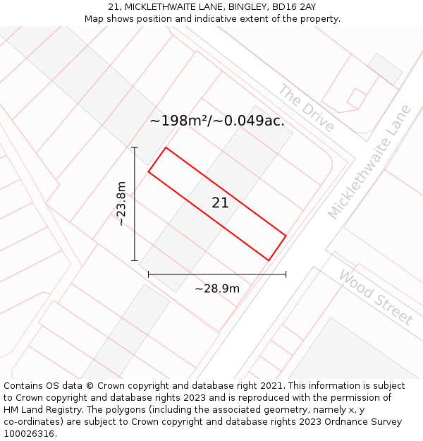 21, MICKLETHWAITE LANE, BINGLEY, BD16 2AY: Plot and title map