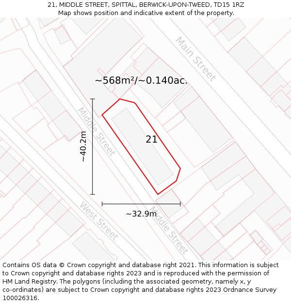 21, MIDDLE STREET, SPITTAL, BERWICK-UPON-TWEED, TD15 1RZ: Plot and title map