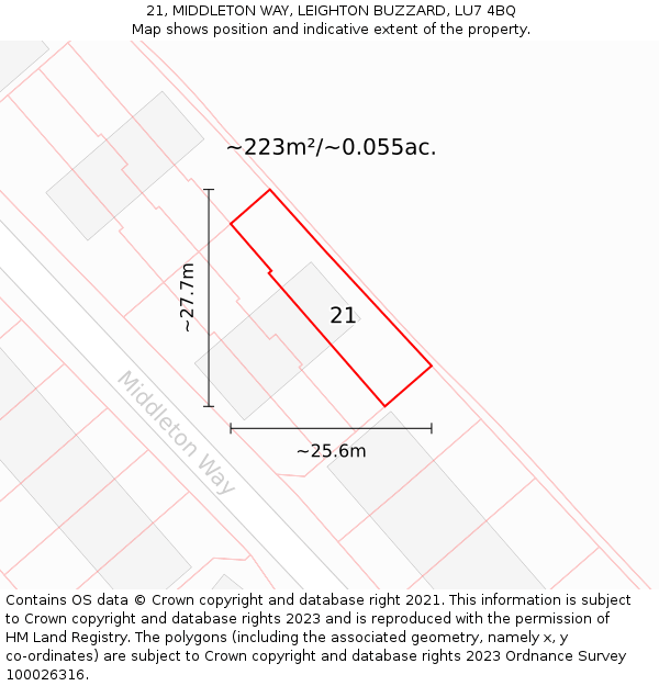 21, MIDDLETON WAY, LEIGHTON BUZZARD, LU7 4BQ: Plot and title map