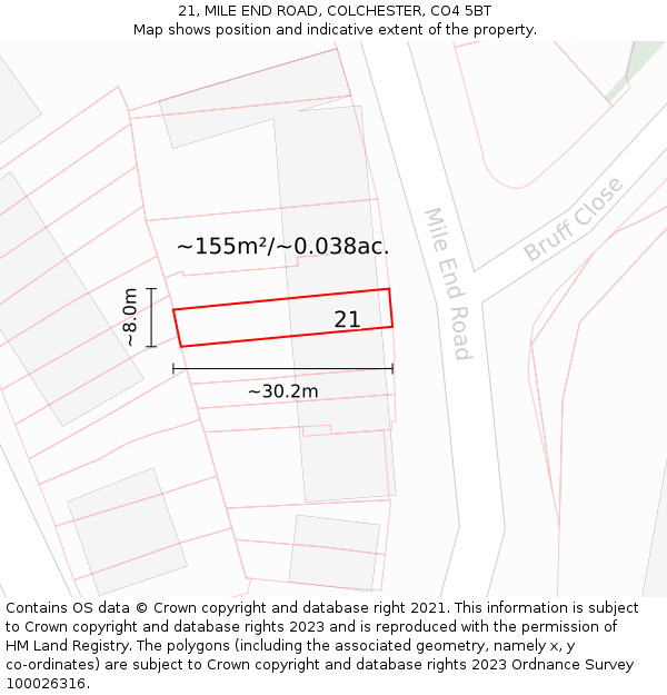 21, MILE END ROAD, COLCHESTER, CO4 5BT: Plot and title map