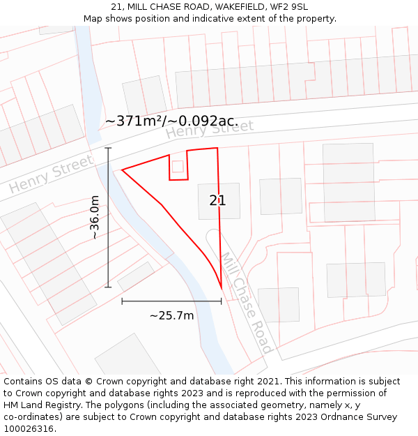 21, MILL CHASE ROAD, WAKEFIELD, WF2 9SL: Plot and title map