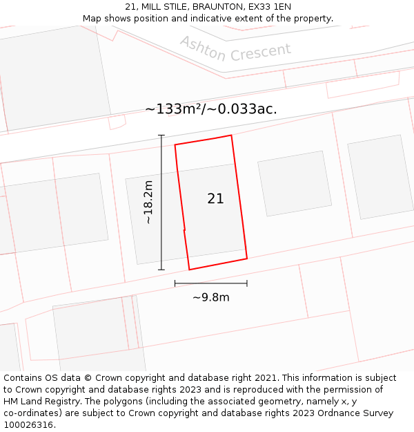 21, MILL STILE, BRAUNTON, EX33 1EN: Plot and title map