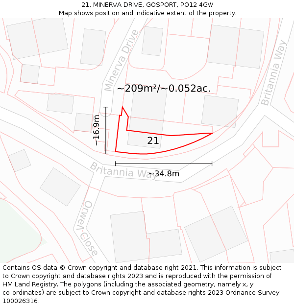 21, MINERVA DRIVE, GOSPORT, PO12 4GW: Plot and title map