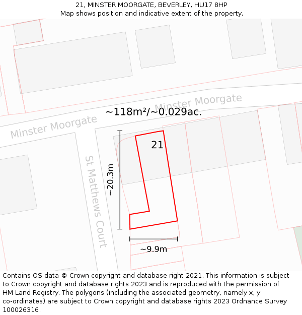 21, MINSTER MOORGATE, BEVERLEY, HU17 8HP: Plot and title map