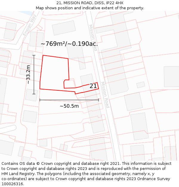 21, MISSION ROAD, DISS, IP22 4HX: Plot and title map