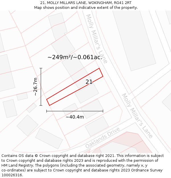 21, MOLLY MILLARS LANE, WOKINGHAM, RG41 2RT: Plot and title map