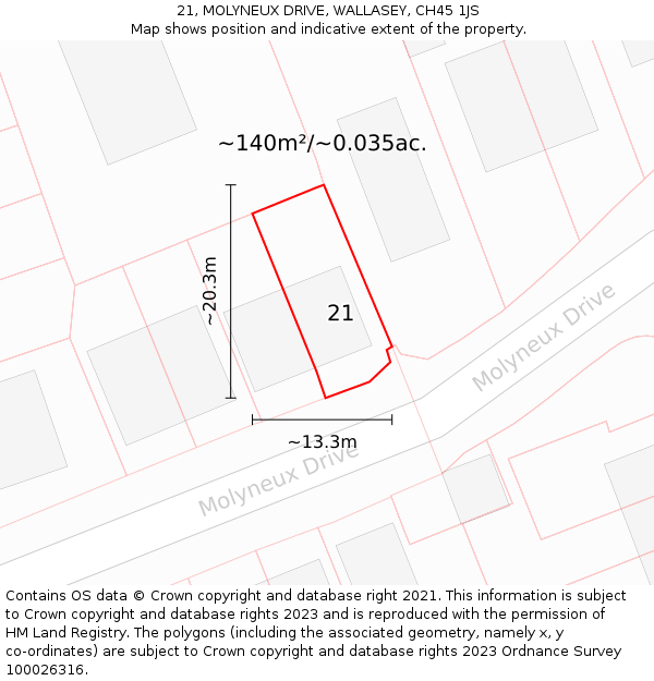 21, MOLYNEUX DRIVE, WALLASEY, CH45 1JS: Plot and title map