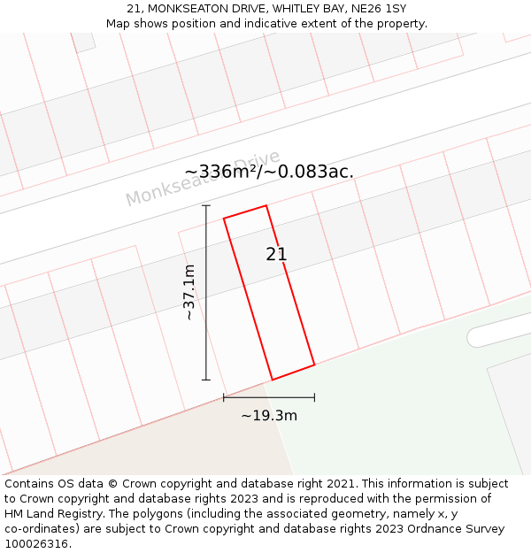 21, MONKSEATON DRIVE, WHITLEY BAY, NE26 1SY: Plot and title map