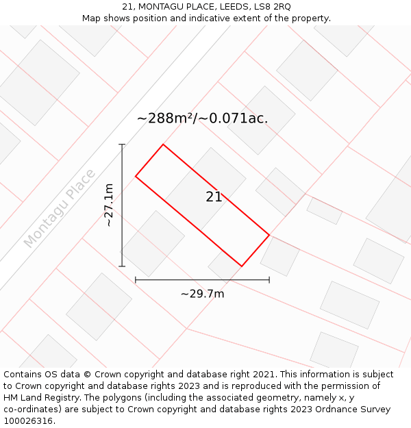 21, MONTAGU PLACE, LEEDS, LS8 2RQ: Plot and title map