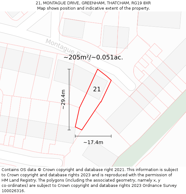 21, MONTAGUE DRIVE, GREENHAM, THATCHAM, RG19 8XR: Plot and title map