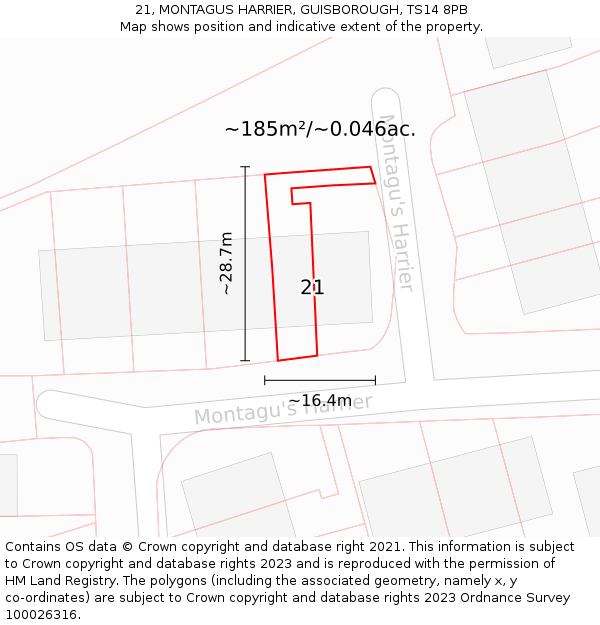 21, MONTAGUS HARRIER, GUISBOROUGH, TS14 8PB: Plot and title map