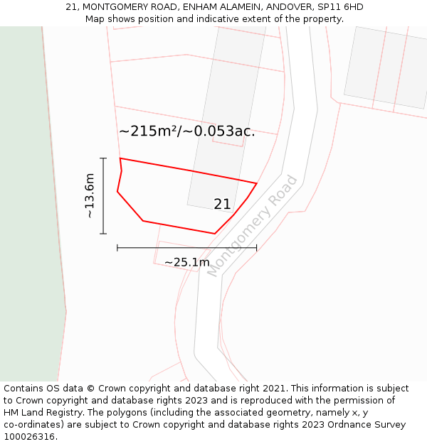 21, MONTGOMERY ROAD, ENHAM ALAMEIN, ANDOVER, SP11 6HD: Plot and title map