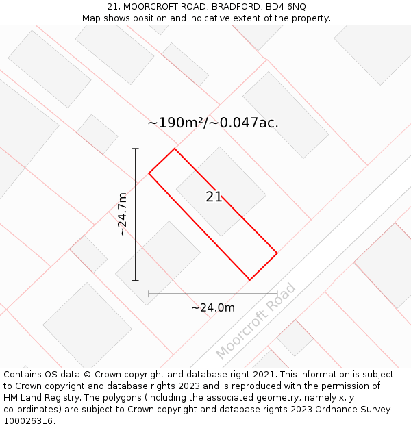 21, MOORCROFT ROAD, BRADFORD, BD4 6NQ: Plot and title map