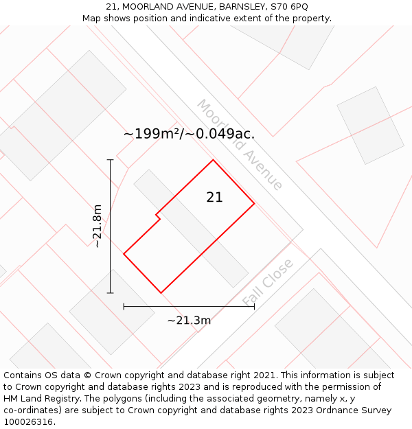 21, MOORLAND AVENUE, BARNSLEY, S70 6PQ: Plot and title map