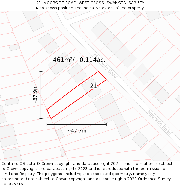 21, MOORSIDE ROAD, WEST CROSS, SWANSEA, SA3 5EY: Plot and title map