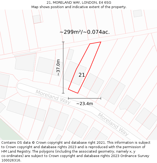 21, MORELAND WAY, LONDON, E4 6SG: Plot and title map