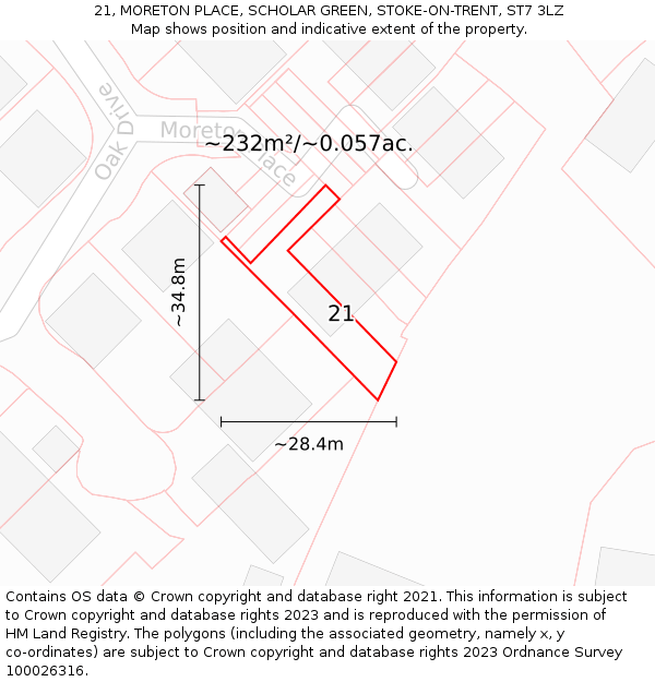 21, MORETON PLACE, SCHOLAR GREEN, STOKE-ON-TRENT, ST7 3LZ: Plot and title map