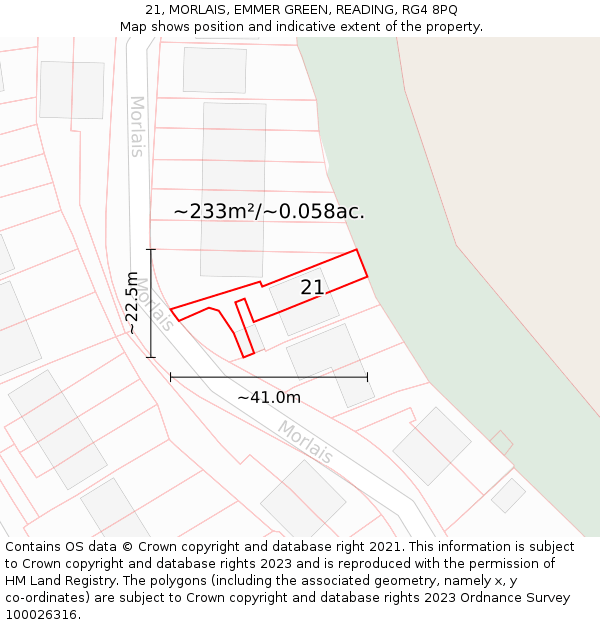 21, MORLAIS, EMMER GREEN, READING, RG4 8PQ: Plot and title map