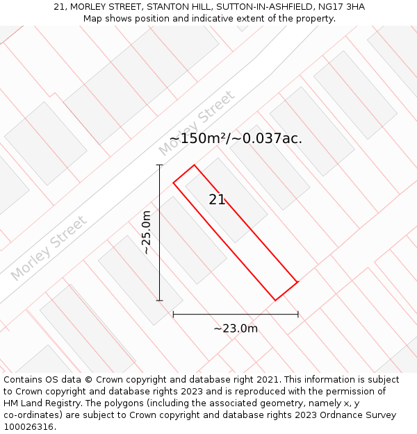 21, MORLEY STREET, STANTON HILL, SUTTON-IN-ASHFIELD, NG17 3HA: Plot and title map