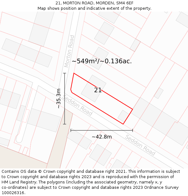 21, MORTON ROAD, MORDEN, SM4 6EF: Plot and title map