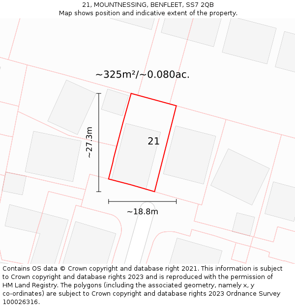 21, MOUNTNESSING, BENFLEET, SS7 2QB: Plot and title map