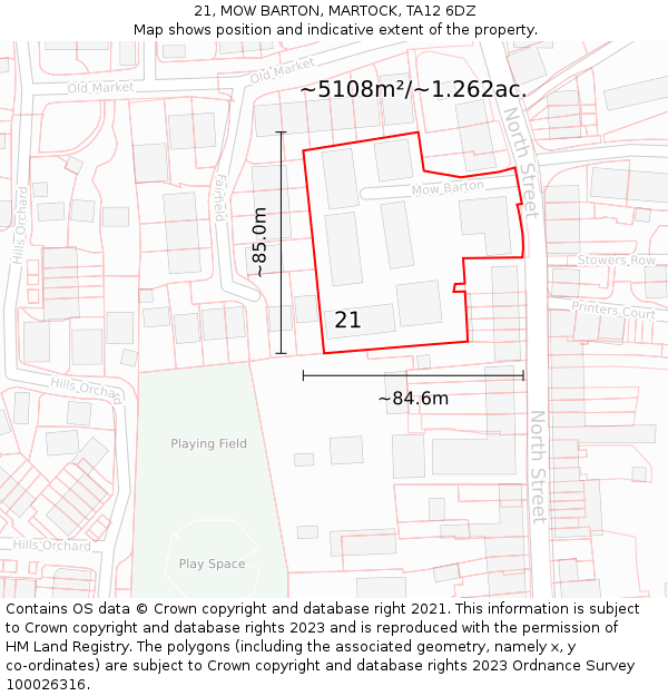 21, MOW BARTON, MARTOCK, TA12 6DZ: Plot and title map