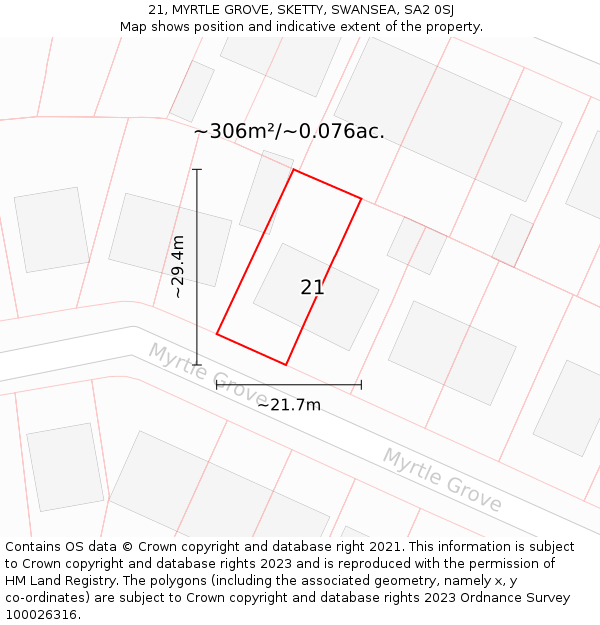 21, MYRTLE GROVE, SKETTY, SWANSEA, SA2 0SJ: Plot and title map