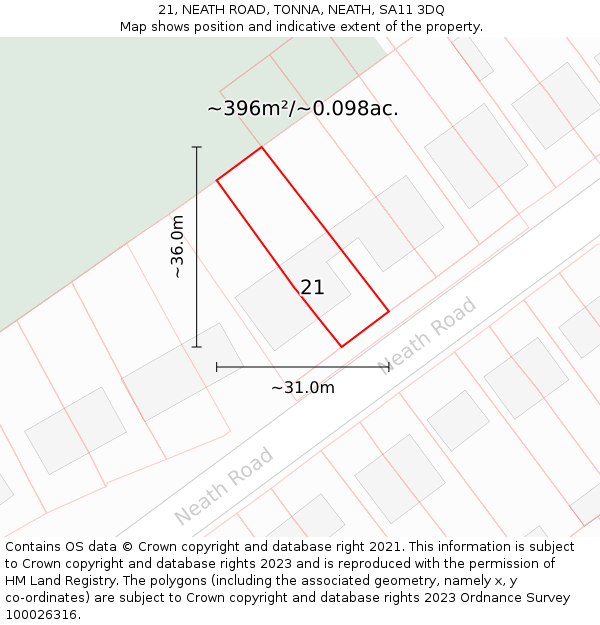 21, NEATH ROAD, TONNA, NEATH, SA11 3DQ: Plot and title map