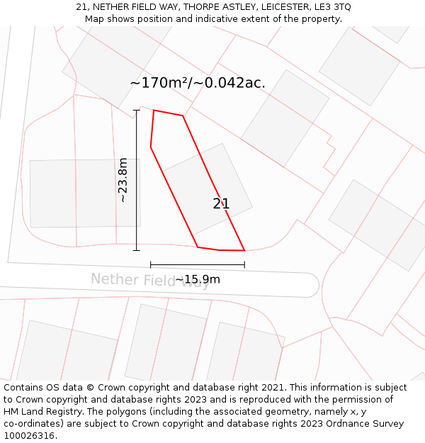 21, NETHER FIELD WAY, THORPE ASTLEY, LEICESTER, LE3 3TQ: Plot and title map