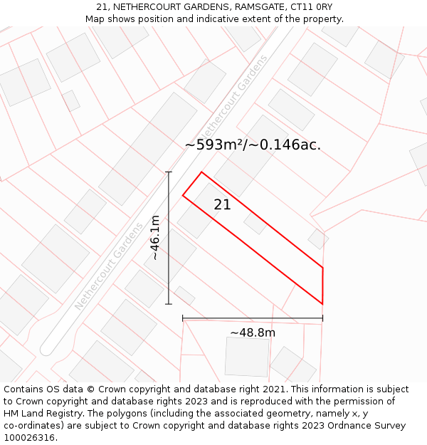 21, NETHERCOURT GARDENS, RAMSGATE, CT11 0RY: Plot and title map